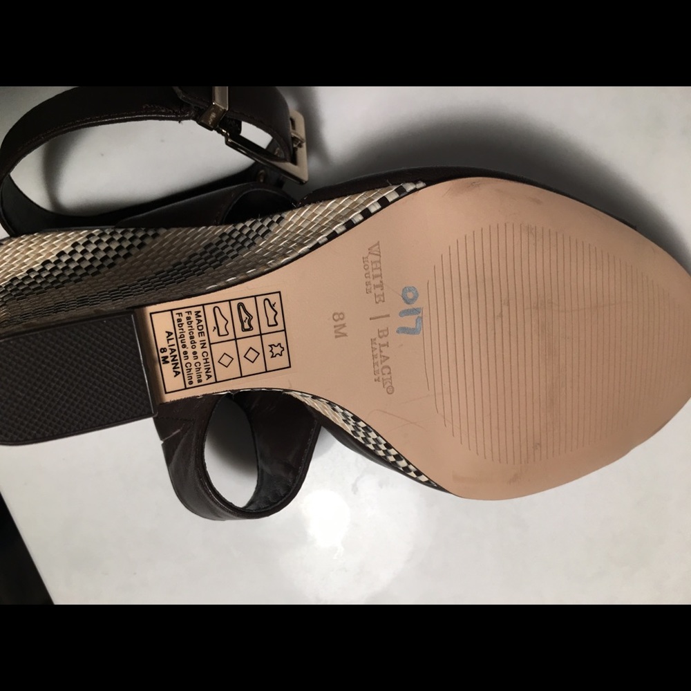 White House Black Market Brown & Cream Wedge Heels - Picture 7 of 8